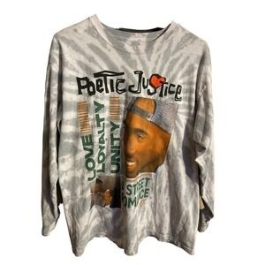 Poetic Justice Tupac Gray TYE DYE Graphic Long Sleeve Crew Neck T-Shirt Size‎ L